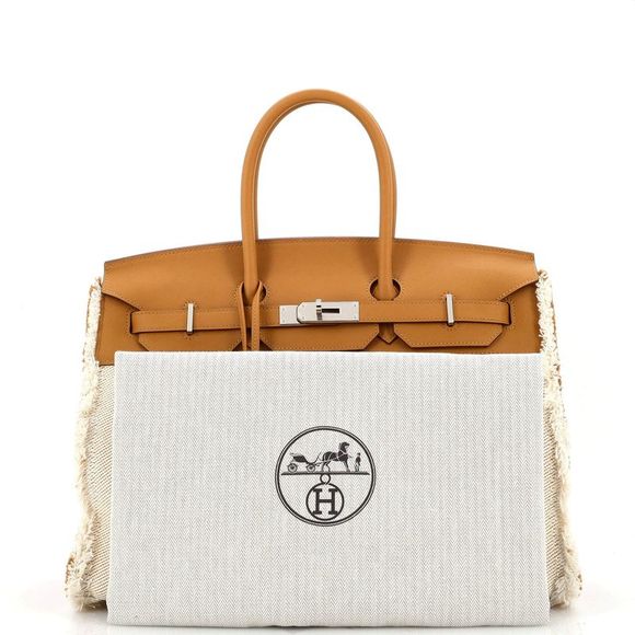Hermes Fray Fray Birkin Bag Toile and Swift 35 Neutral - Picture 2 of 8